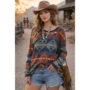 Denim & Supply Ralph Lauren Southwestern Aztec Knit Sweater Boho Cotton XL